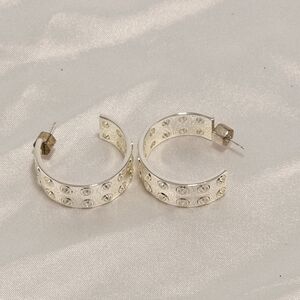 F+H Punched Multi-Hole Design Hoop Earrings 18k Goldplated New